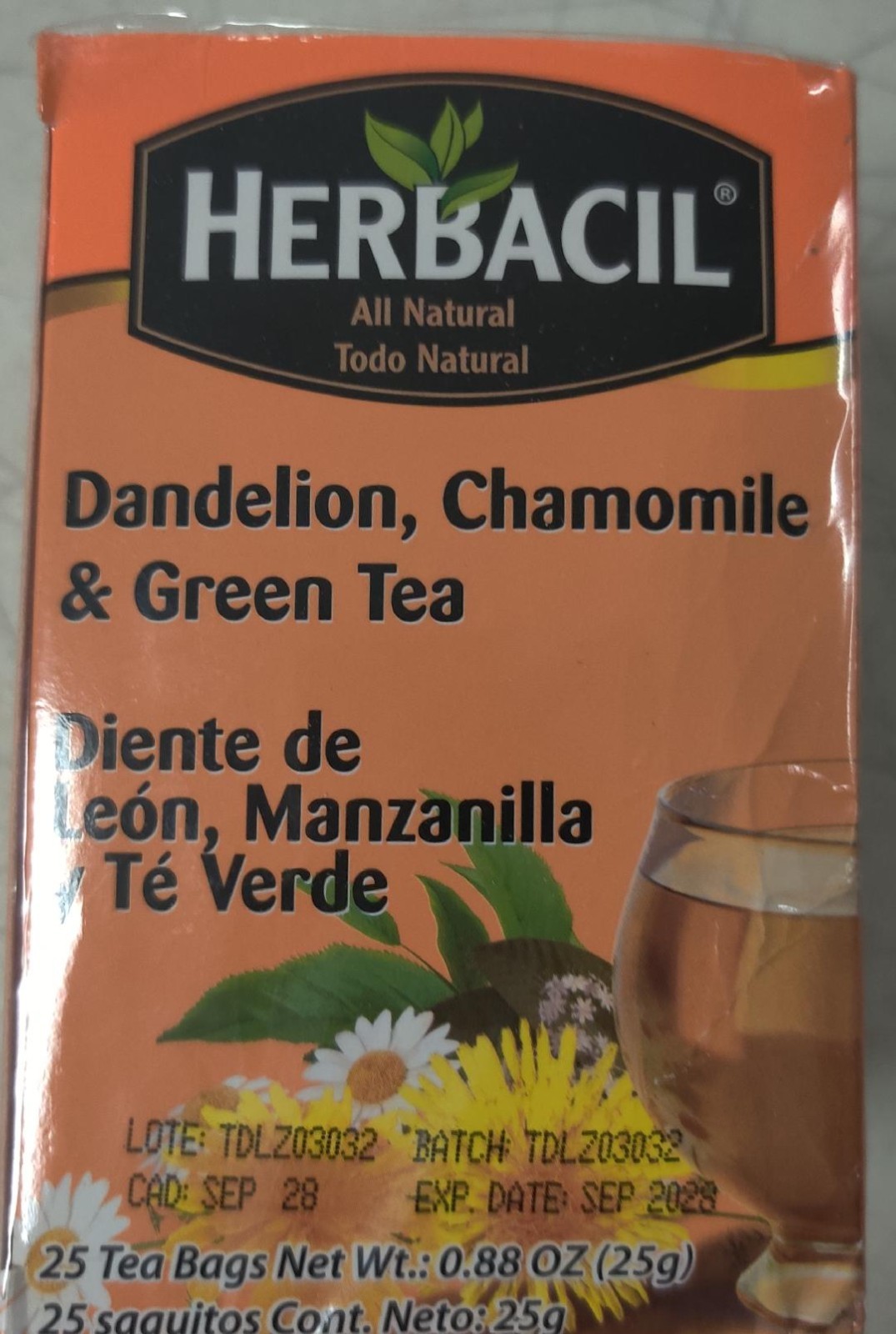 Herbacil Dandelion, Chamomile and Green Tea. Natural Herbal Blend. Soothing Tea.