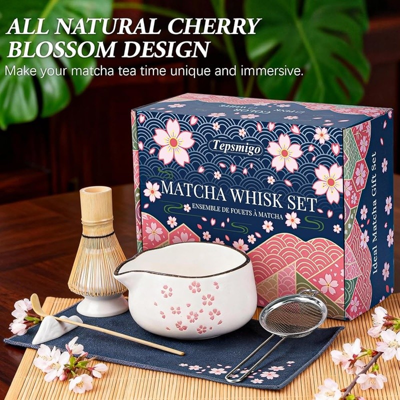 Cherry Blossom Matcha Whisk Set Traditional Tea Kit W/ Accessories Perfect Gift