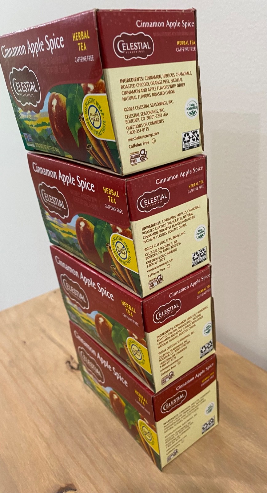 Celestial Seasonings Cinnamon Apple Spice Herbal Tea LOT/4 Boxes BBD 11’27