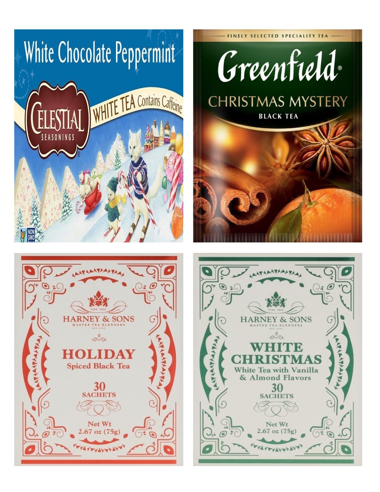Holiday Tea Bag Sampler Variety Pack – 24 Single-Serve Varieties – 8 Brands