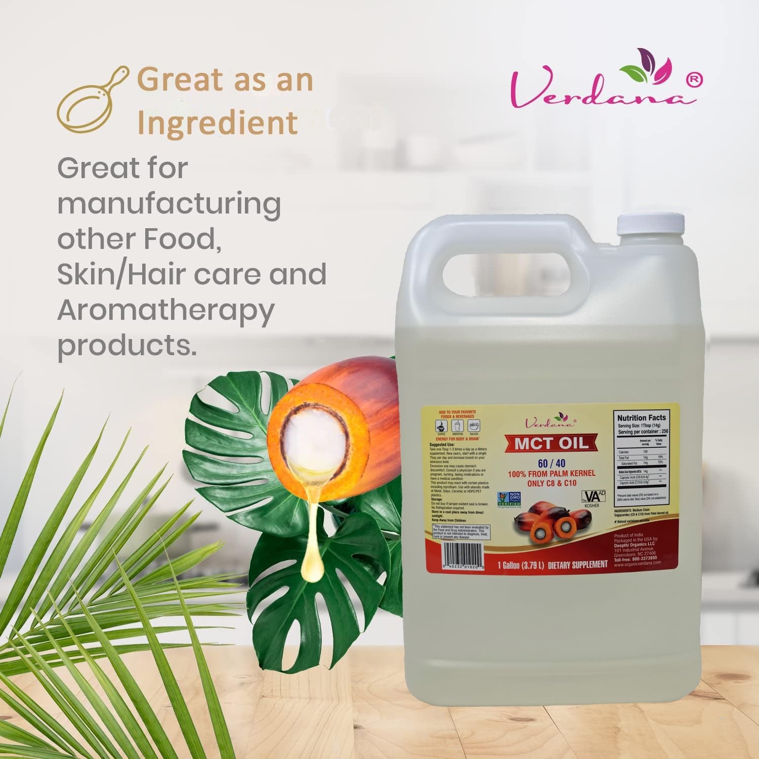 Verdana Food Grade MCT Oil – 1 Gallon (128 Fl Oz) – 128 Oz (Pack of 1)