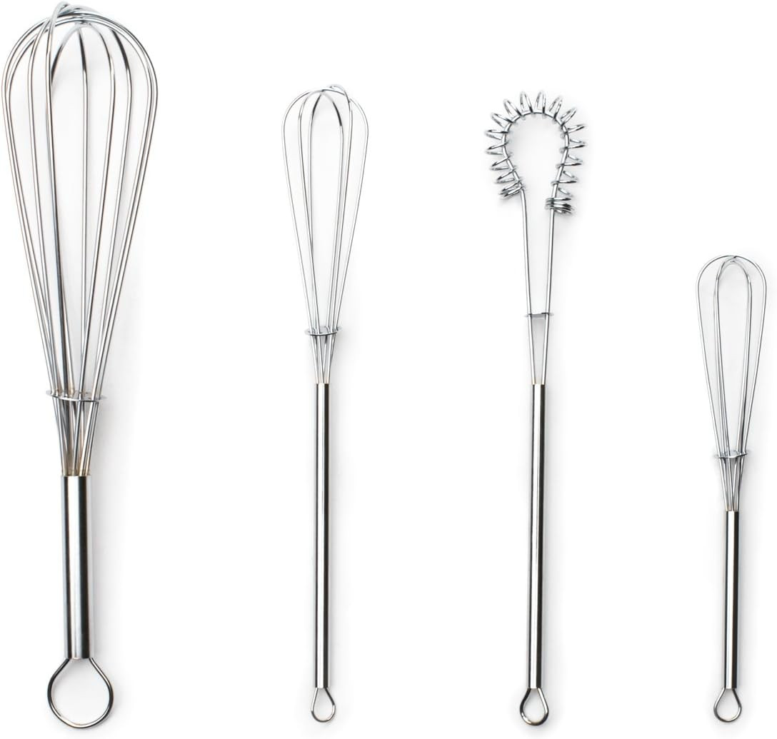 Mini Whisks, Chrome Plated, Set of 4, Metallic, 8 X 2 X 1.75 Inches