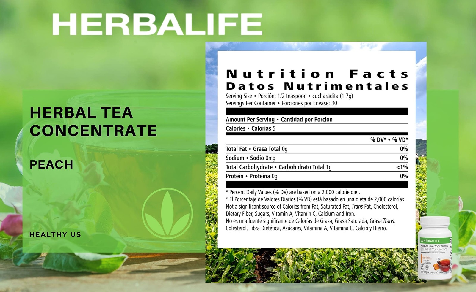 Herbalife Herbal Tea Concentrate Peach 1.8 Oz. 51g Gluten Free, Naturally Fla…