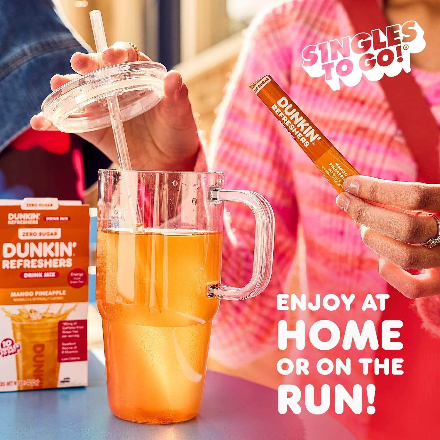 Dunkin’ Zero Sugar Refreshers Singles To Go! Powdered drink mix packets, Peach P
