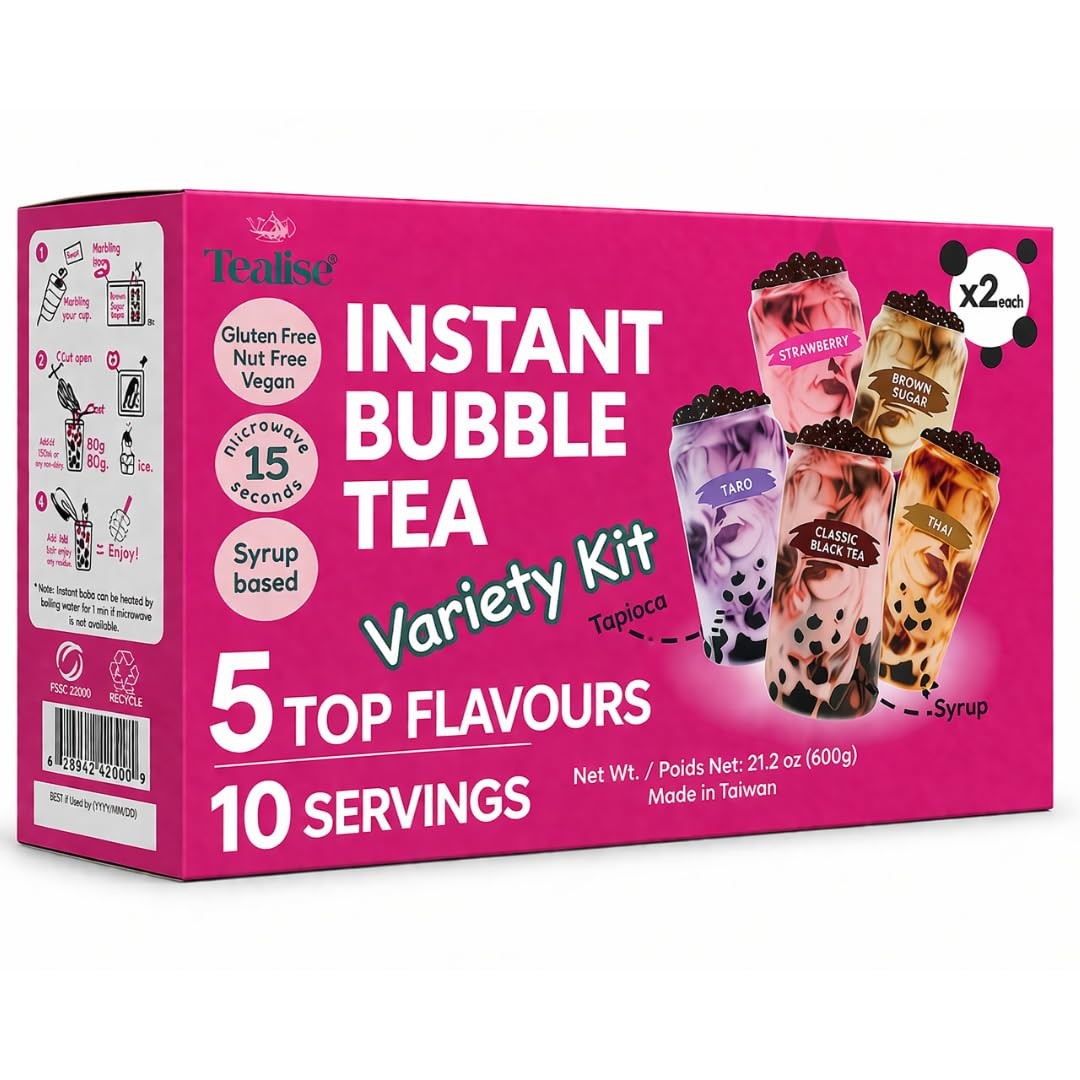 Instant Bubble Tea Kit (10 Servings) 5 Flavors Variety Pack, Ready in 30 Seco…