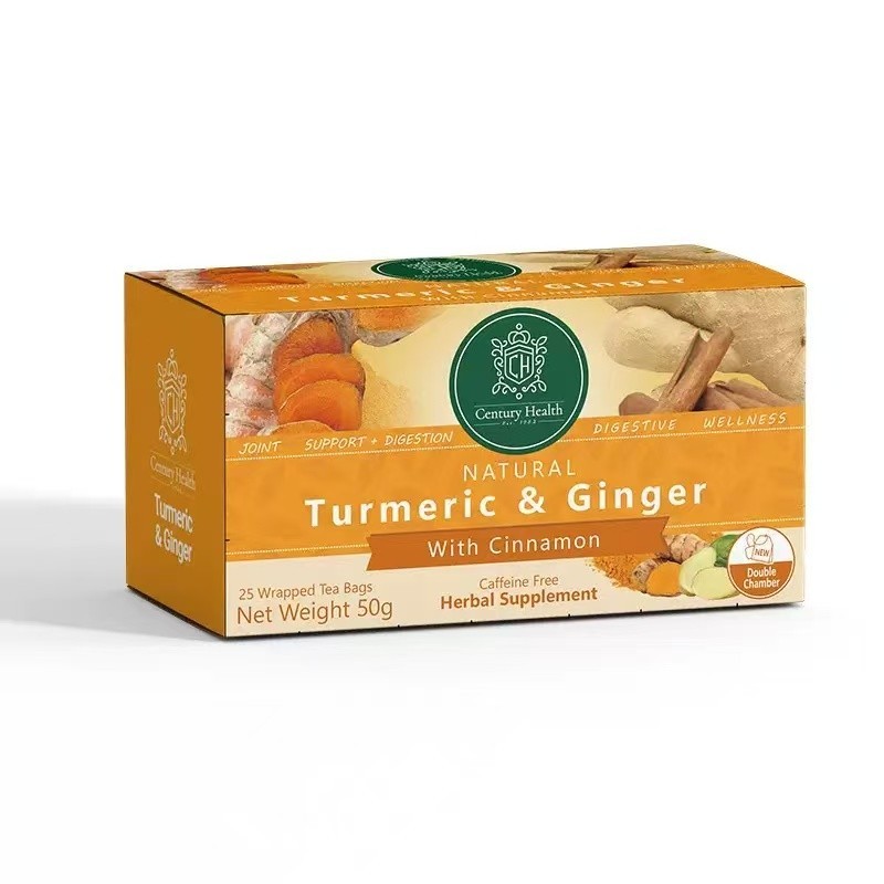 Natural Turmeric & Ginger With Cinnamon 25 Wrapped Tea Bags 50g