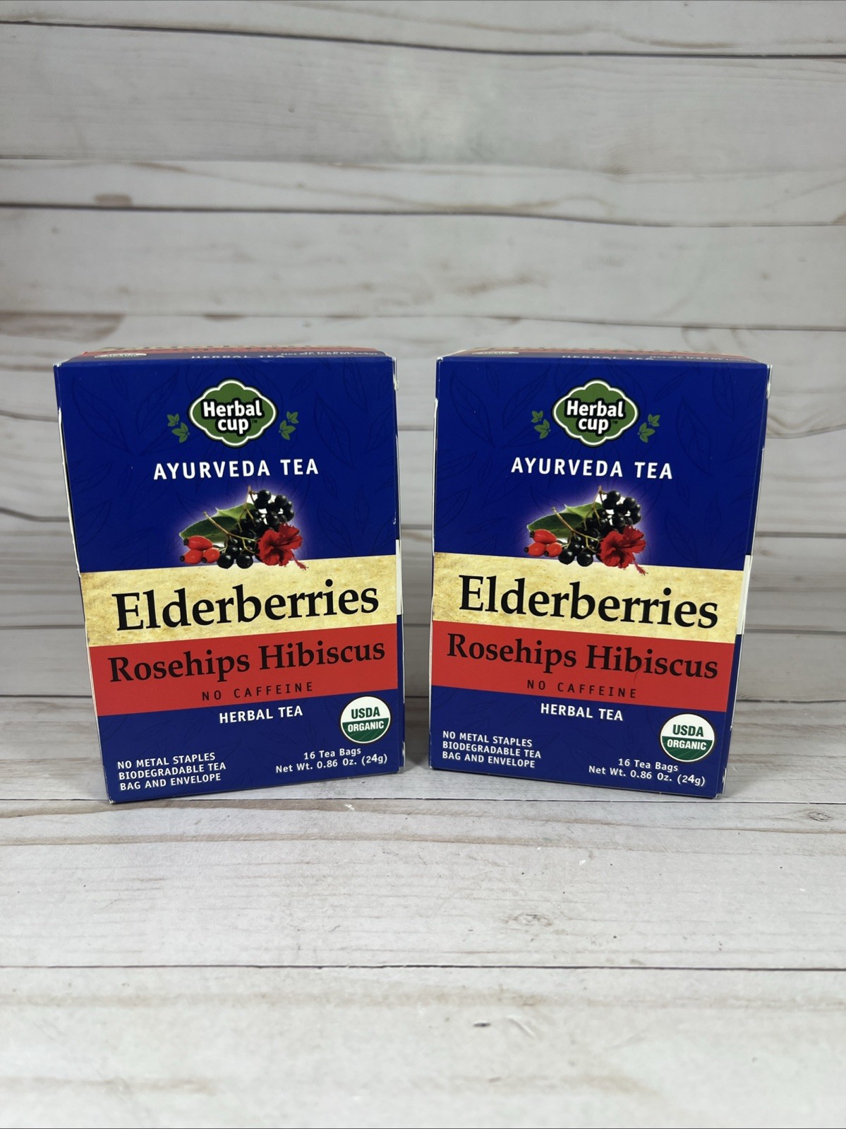 Herbal Cup Ayurveda Elderberries Rosehips Hibiscus 16 Tea Bags 2pk 8/28