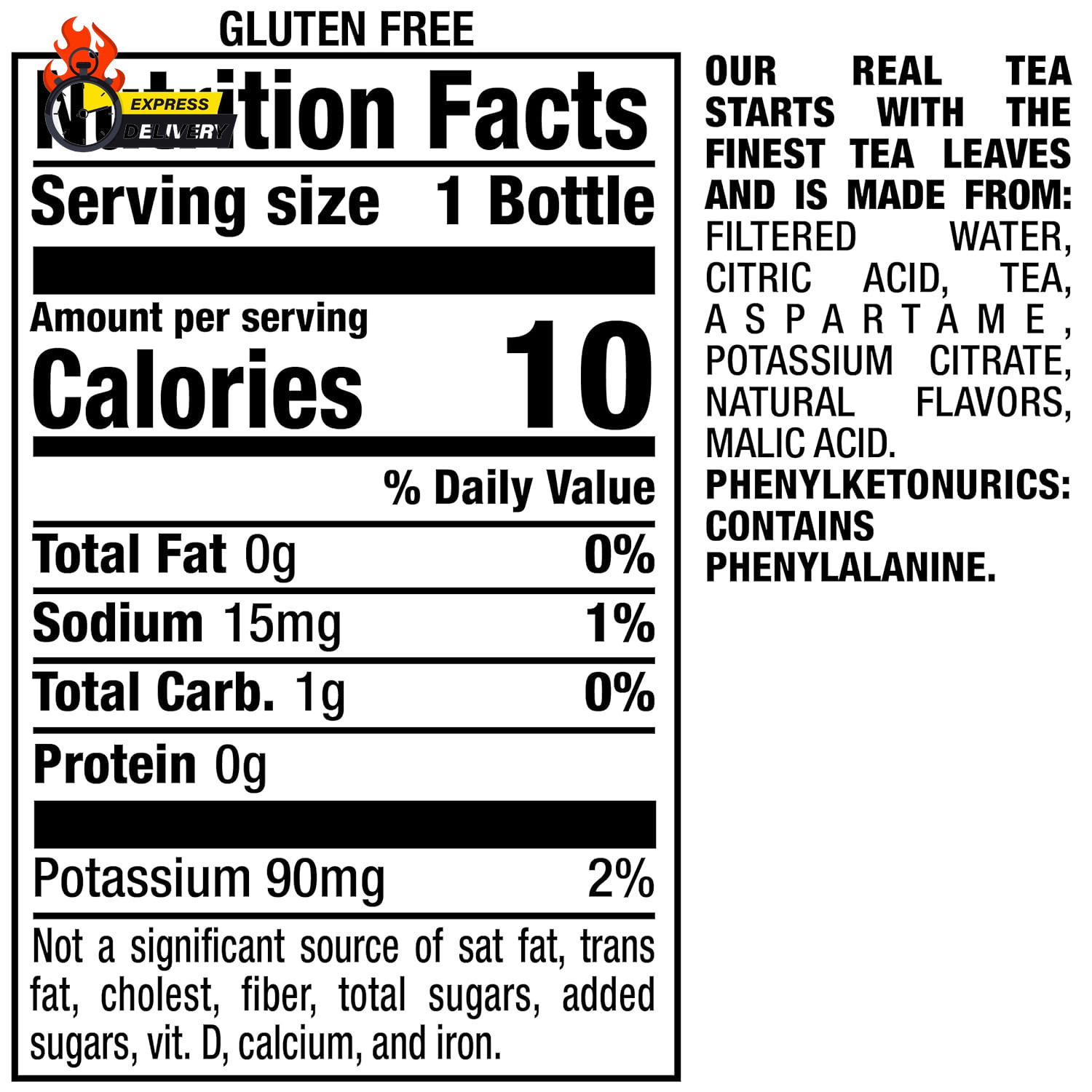 Zero Sugar Peach Tea, 16 Fl Oz Recycled Plastic Bottle (Pack of 12)