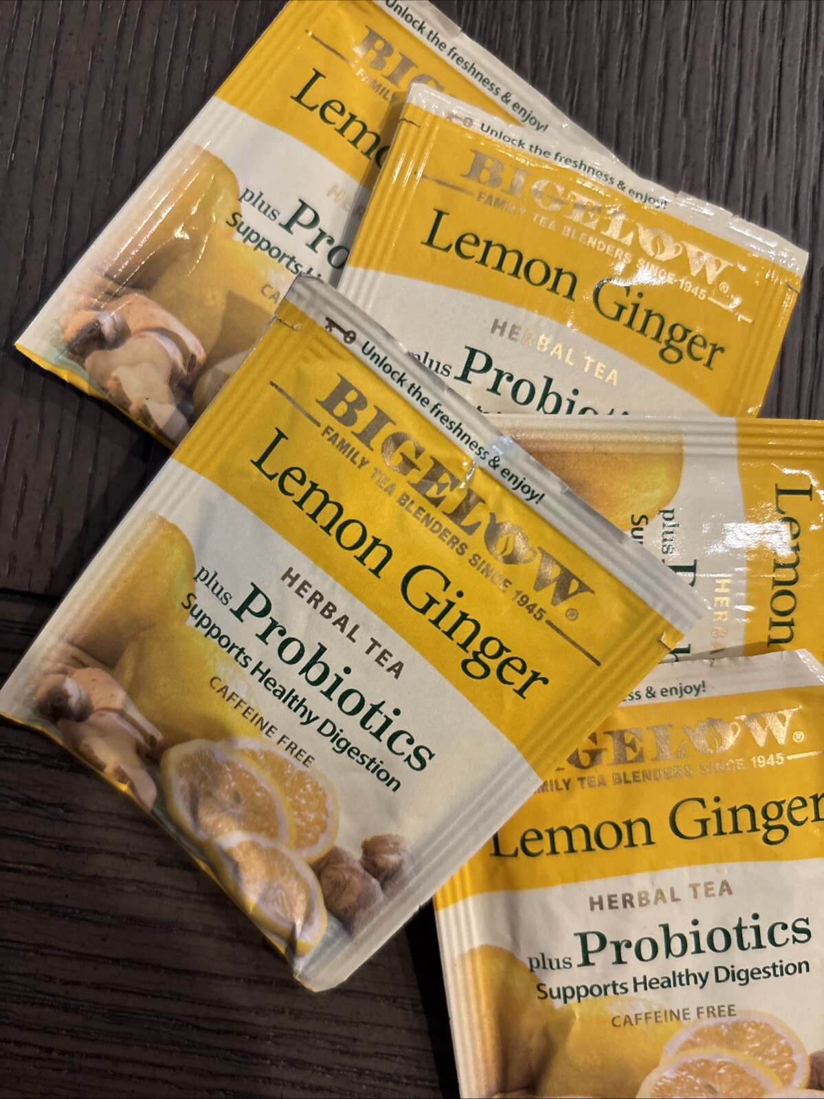 25 Bag(S) Bigelow Tea Lemon Ginger Herbal Tea Plus Probiotics CAFFEINE FREE