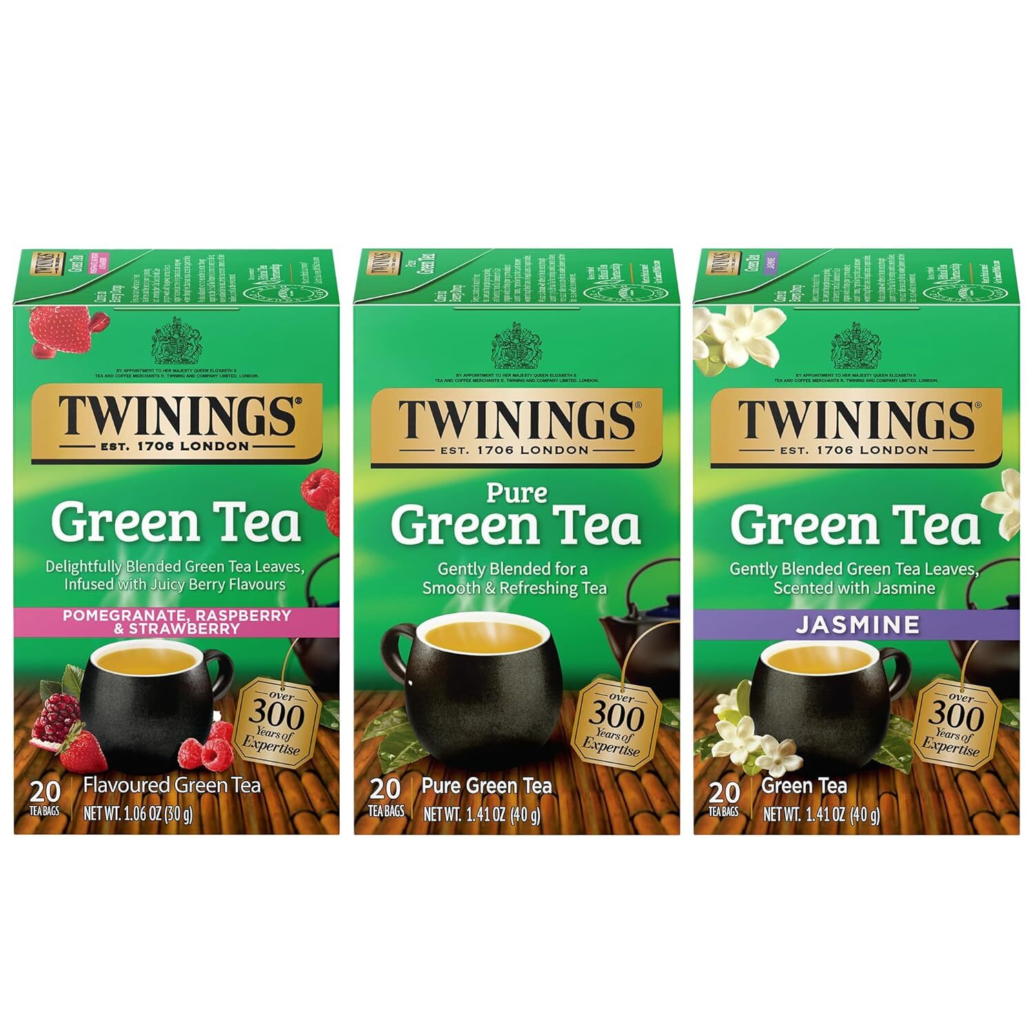 Twinings Green Tea Variety Pack Sampler, Jasmine, Strawberry, Pomegranate – 60ct