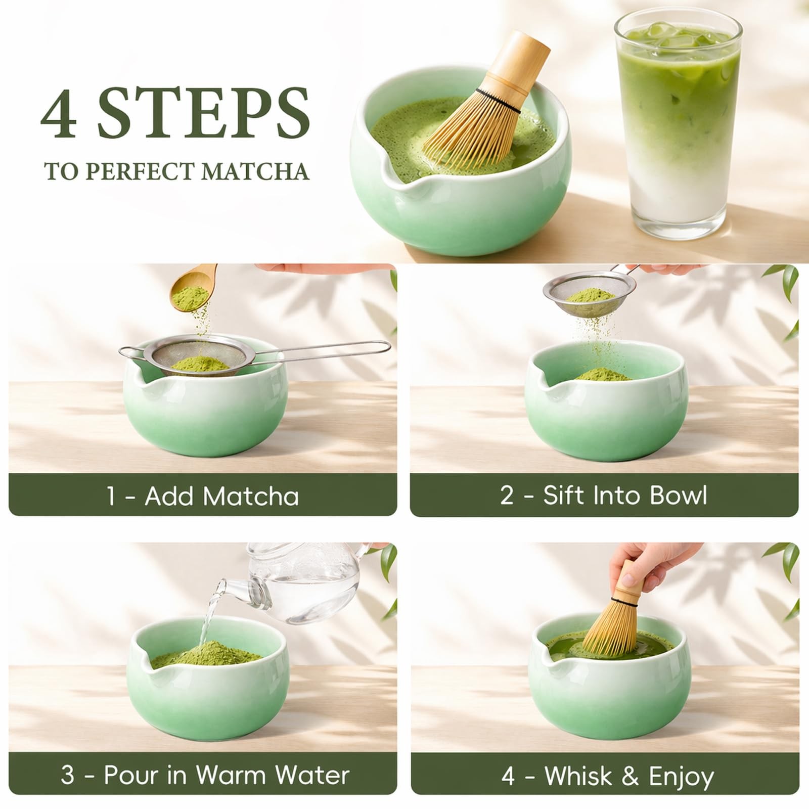 Matcha Whisk Set, Ceramic Matcha Set Includes Bowl & Holder, Bamboo Whisk (Ch…