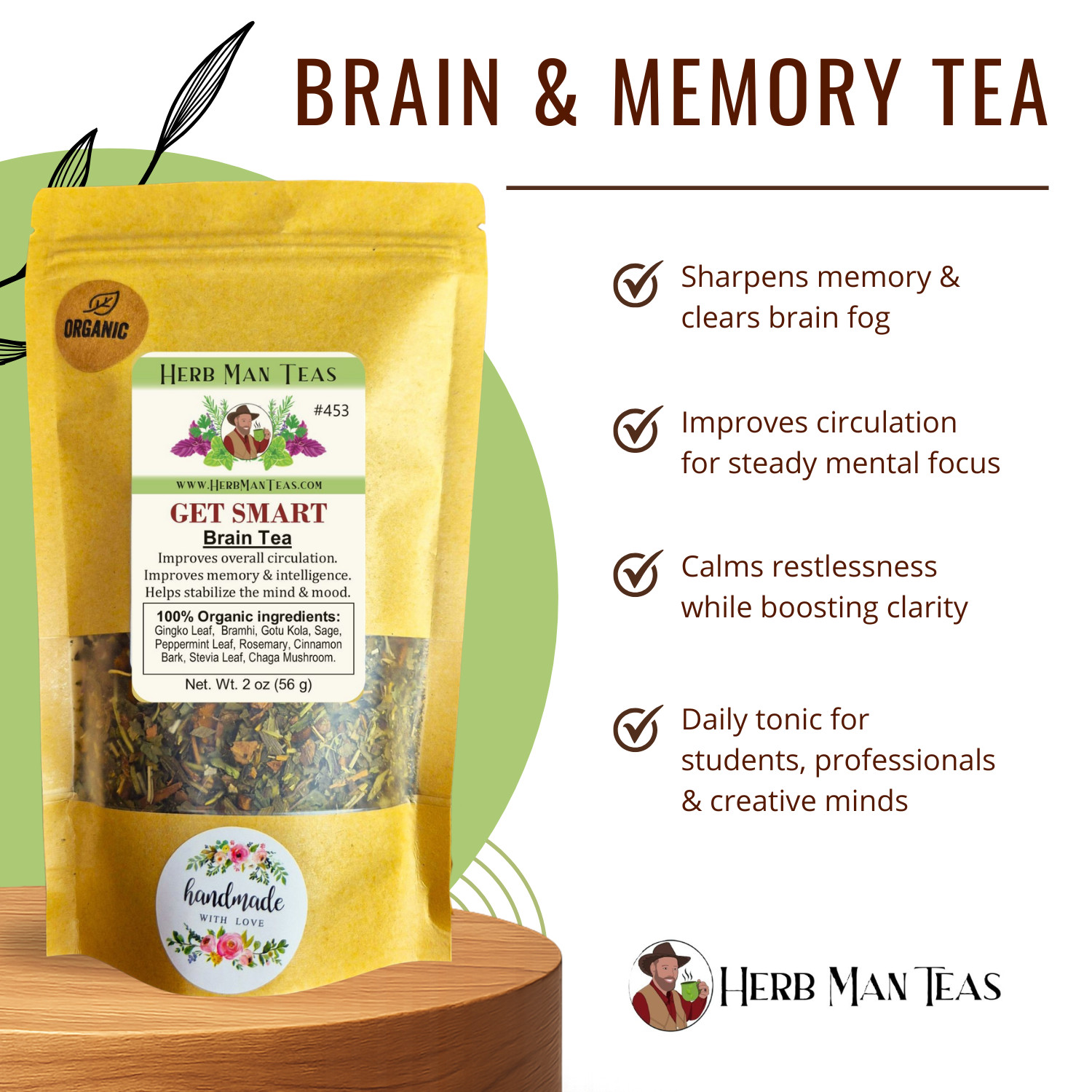 BRAIN TEA Get Smart with better memory, focus, intelligence by master herbalist