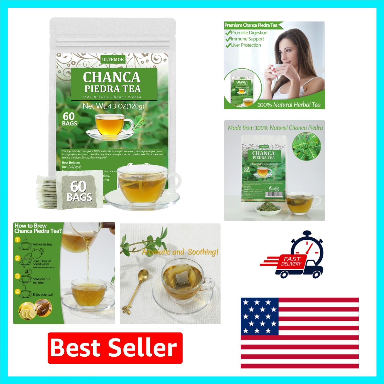 Mild & Soothing Chanca Piedra Tea Bags – 60 Count, Caffeine-Free Health Booster