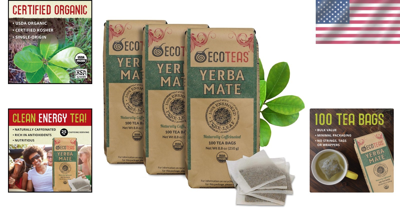 Organic Yerba Mate Tea Bags – Natural Energy & Detox – 300 Count