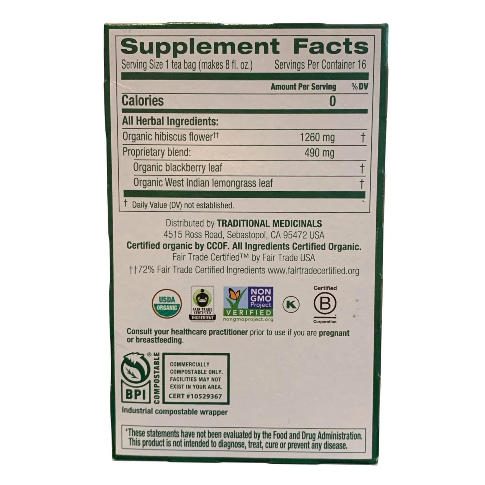 Traditional Medicinals Organic Hibiscus Herbal Tea, 6 Boxes of 16 ct BB 02/2028