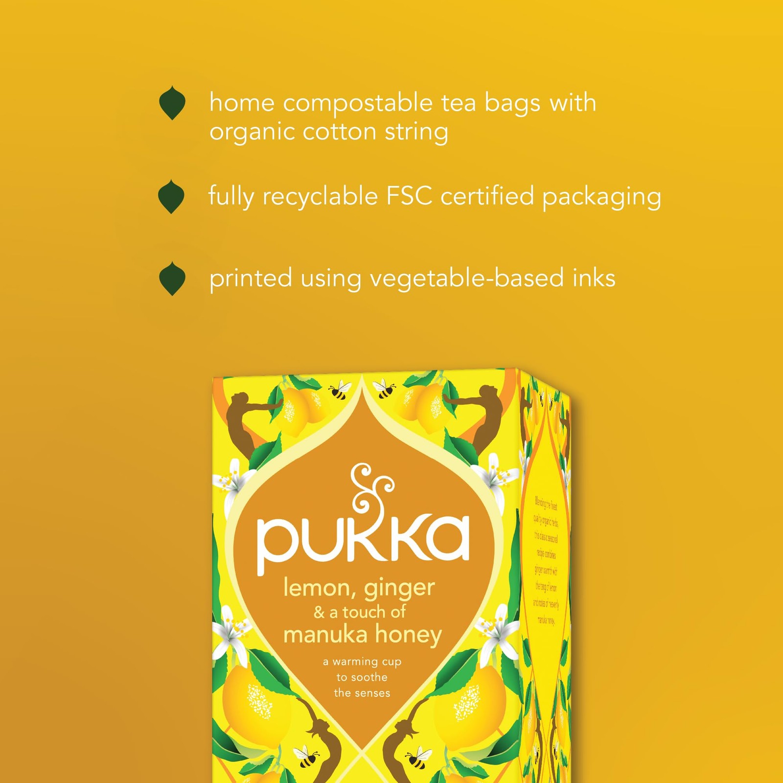 Pukka Organic Lemon, Ginger & Manuka Honey Herbal Tea, Immune Boosting…