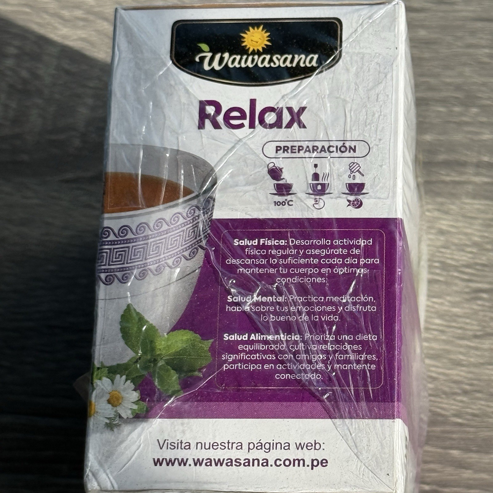 Wawasana Relax 50Tea Bags Peruvian Herbal 100%Natural Mix Herbs Made in Peru 75g