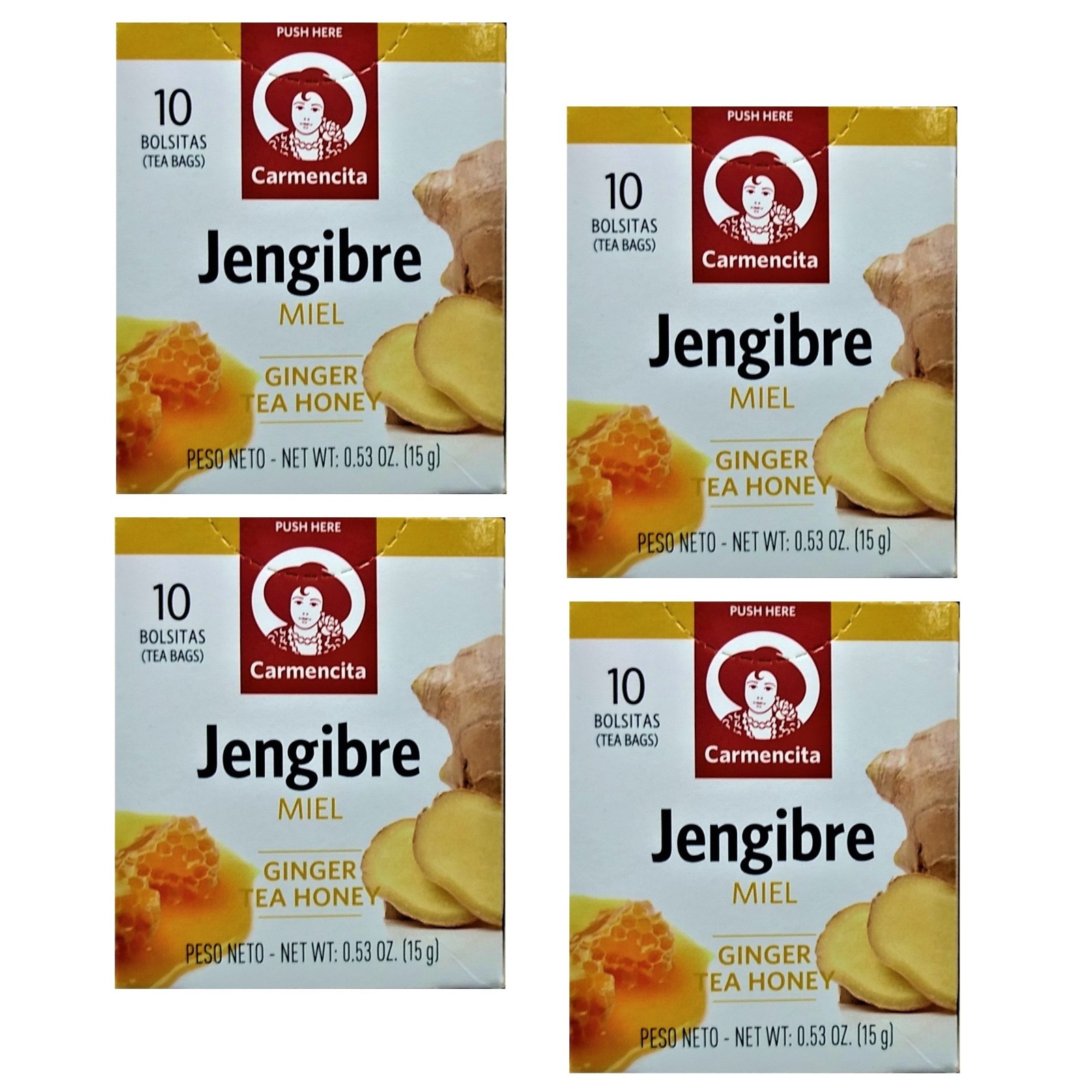 Carmencita Ginger with Honey Tea, 10 Tea Bags (Pack of 4)