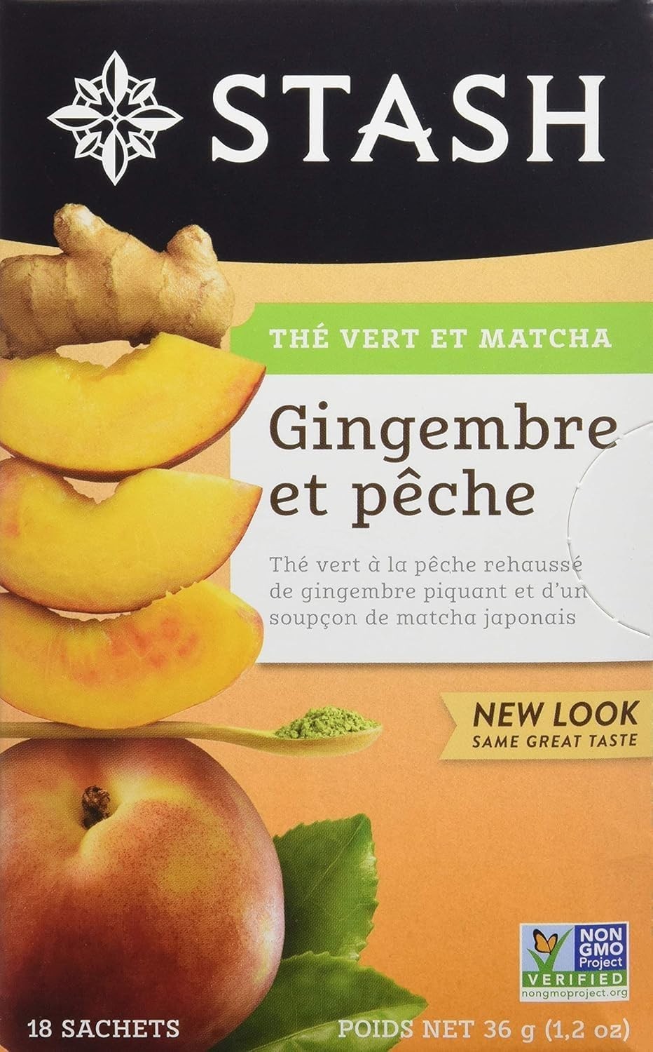 Green Tea with Ginger Peach & Matcha – 18 Count, Naturally Delicious