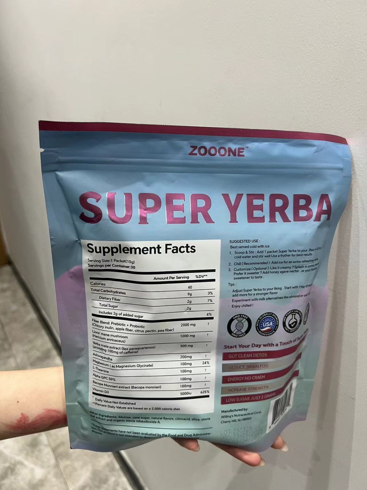 ZOOONE Super Yerba / Yerba Mate Instant Drink Powder/ RASPBERRY LEMONADE Flavor