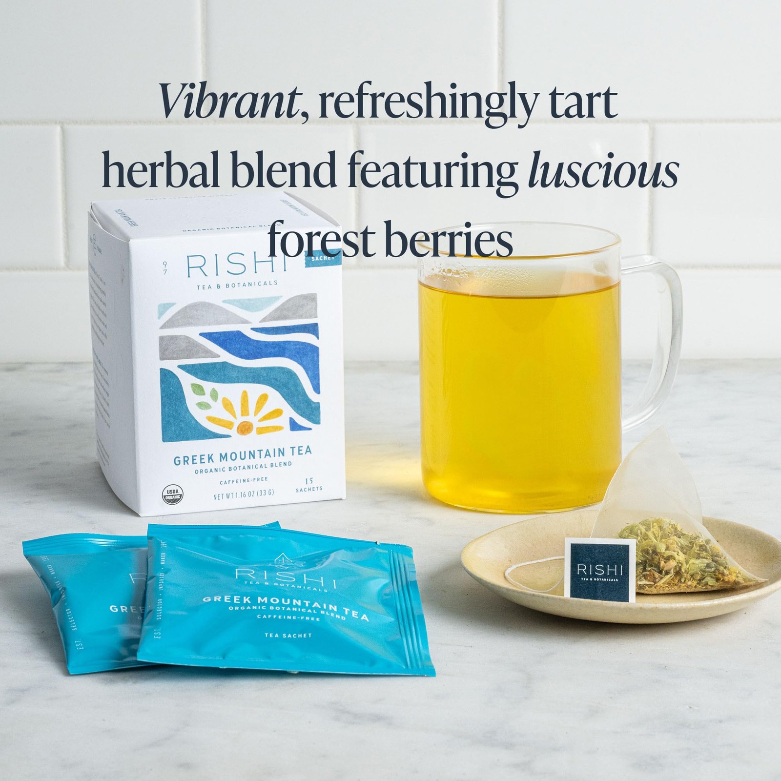 Rishi Organic Greek Mountain Tea Caffeine Free Herbal Sachet 15ct Sleep Ginger