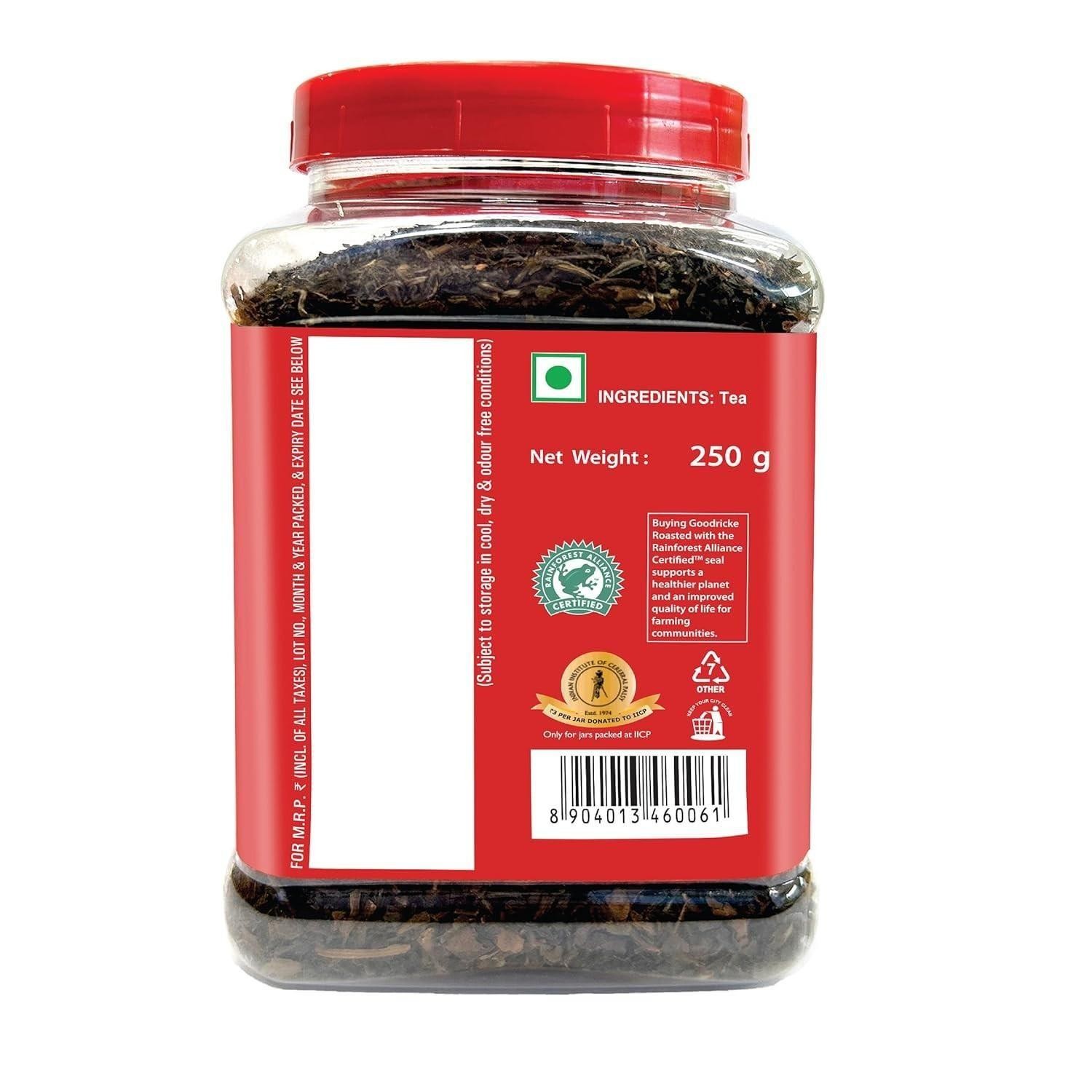 GOODRICKE Roasted Organic Darjeeling Tea Jar 250gm Flavoury Golden Orange Pekoe