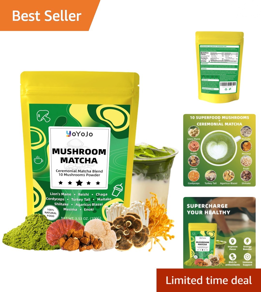 Mushroom Matcha Powder – 10 Superfoods for Unsweetened Energy & Health