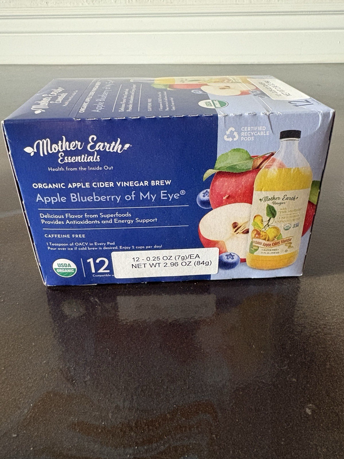 Mother Earth Organic Apple Cider Vinegar Blueberry 12 Pods Caffeine Free