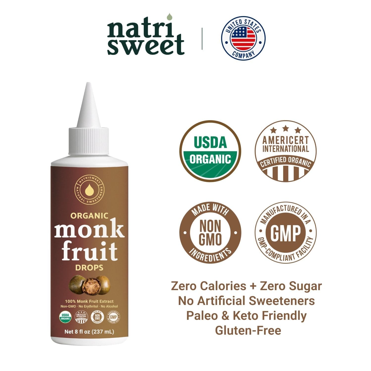 Organic Monk Fruit Liquid Sweetener Drops, 100% Pure Extract, Zero Sugar & No…