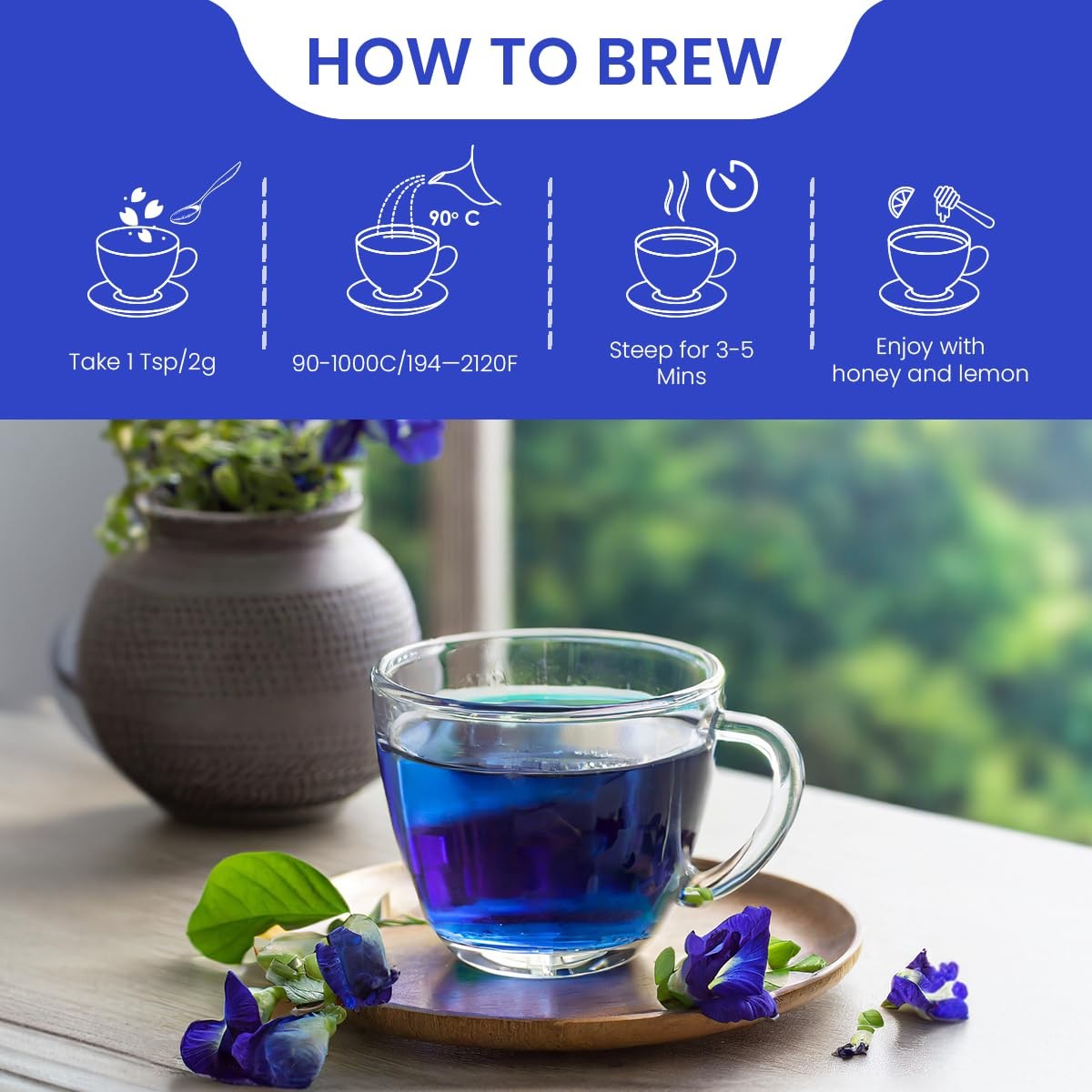 BLUE TEA – Butterfly Pea Flower Tea – 2.11 Oz (120+ Cups) | ANTIOXIDANT RICH | C