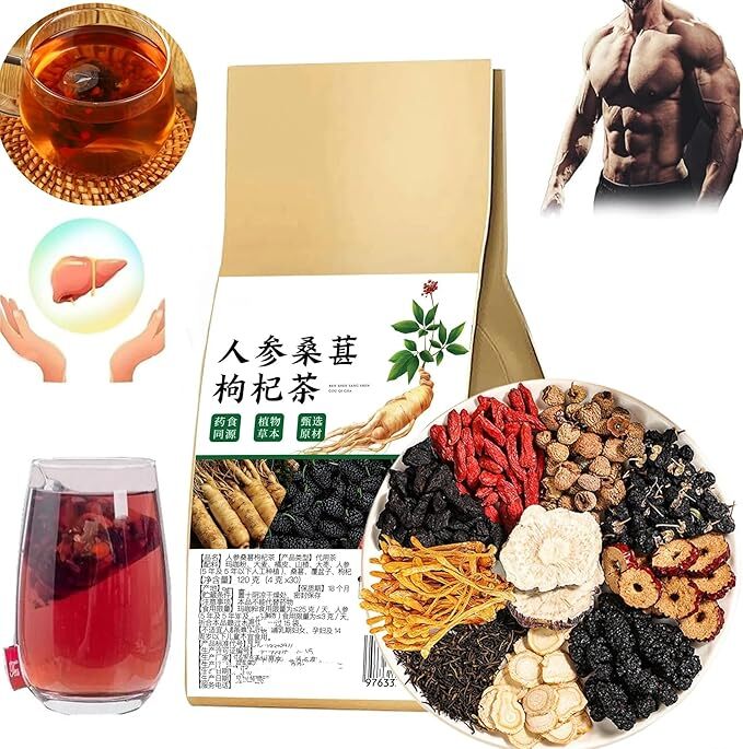 Natural Kidney Treasure Tea Ginseng Red Dates Wolfberry Mulberry Tea 30 Bags