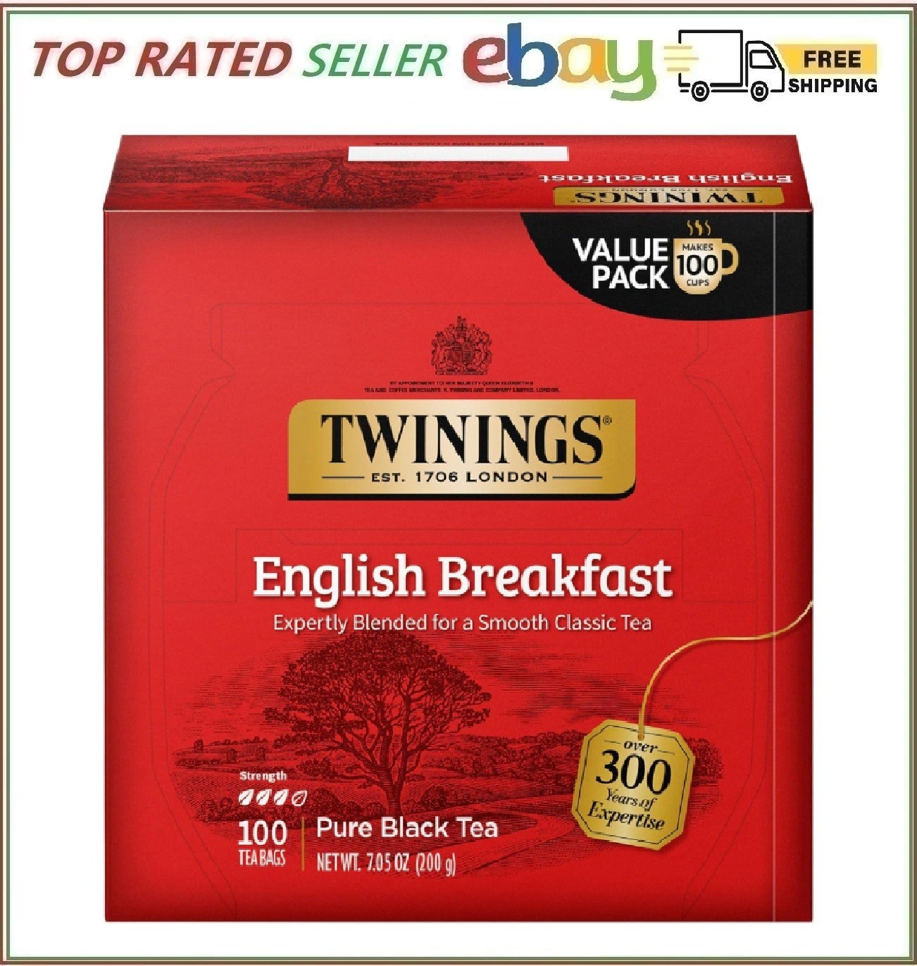 Twinings English Breakfast Black Tea, 100 Individually Wrapped Tea Bags