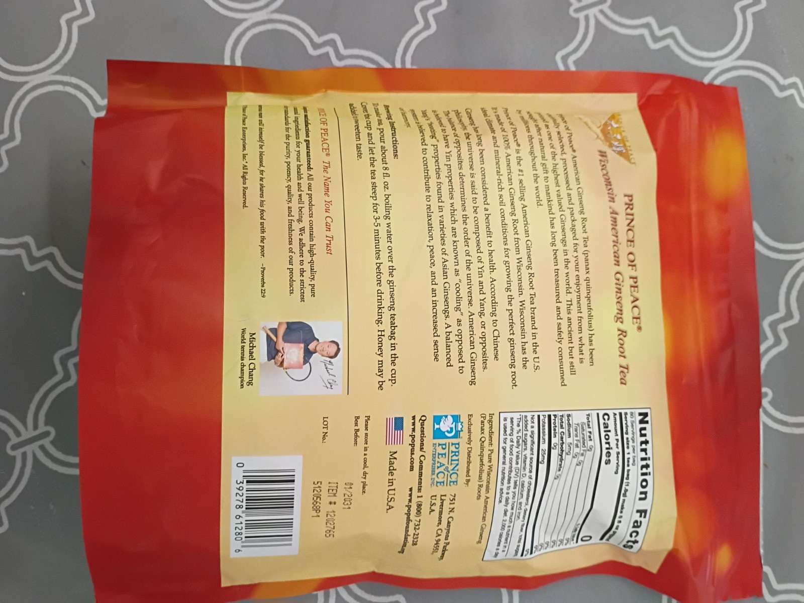 PRINCE OF PEACE American Wisconsin Ginseng Root Tea-80 Teabags/5.1oz (1.8g each)