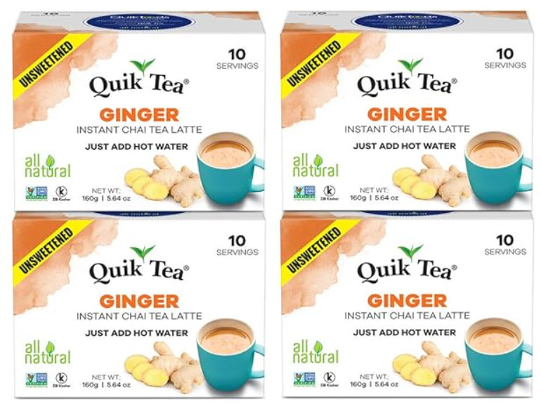 QuikTea Unsweetened Ginger Chai Latte – 40 count (Pack of 4)