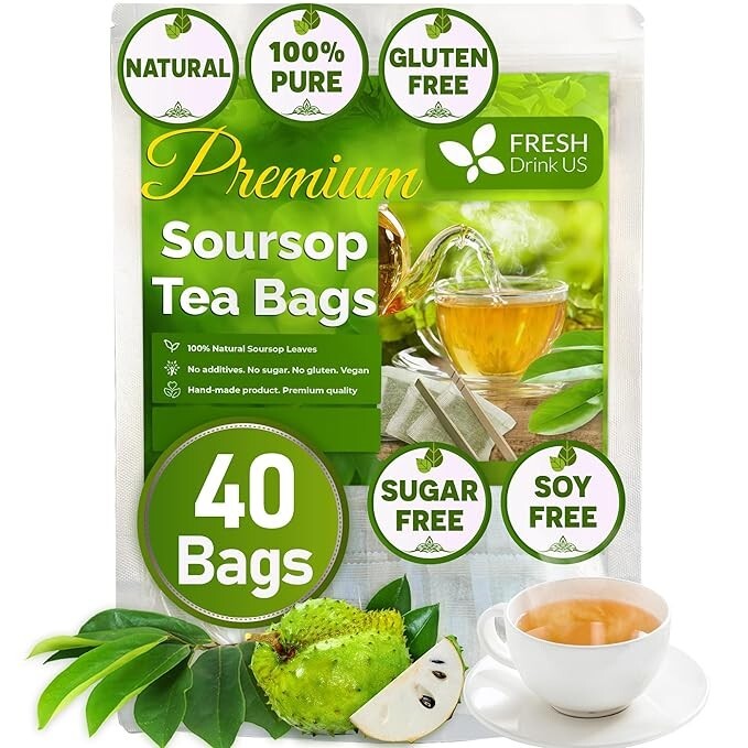 40 Premium Soursop Graviola Leaf Tea Bags, 100% Natural and Pure from Soursop Le