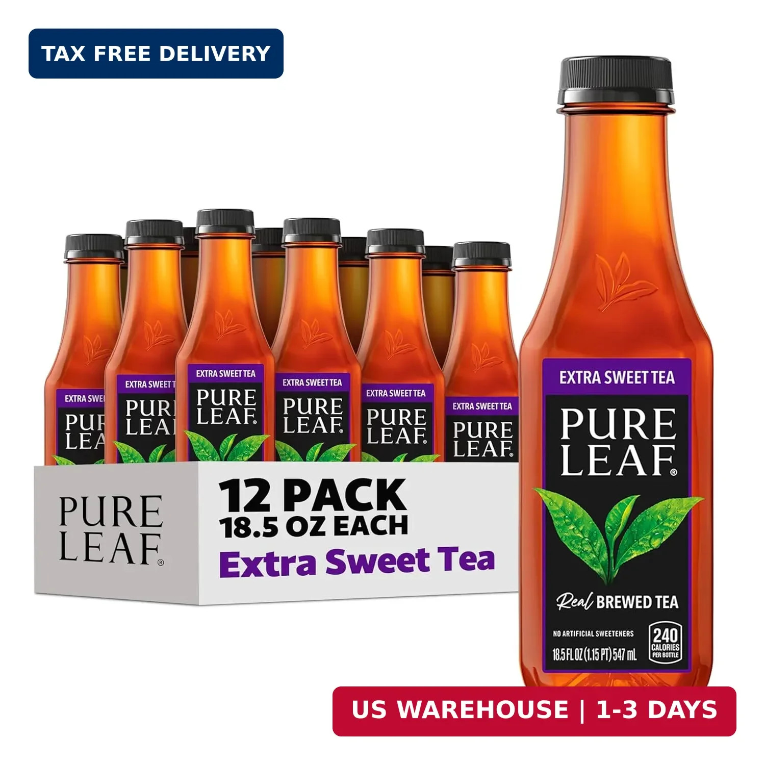 Pure Leaf Iced Tea, Extra Sweet, Real Brewed Tea, 18.5 Fl Oz Bottles (Pack Of 12