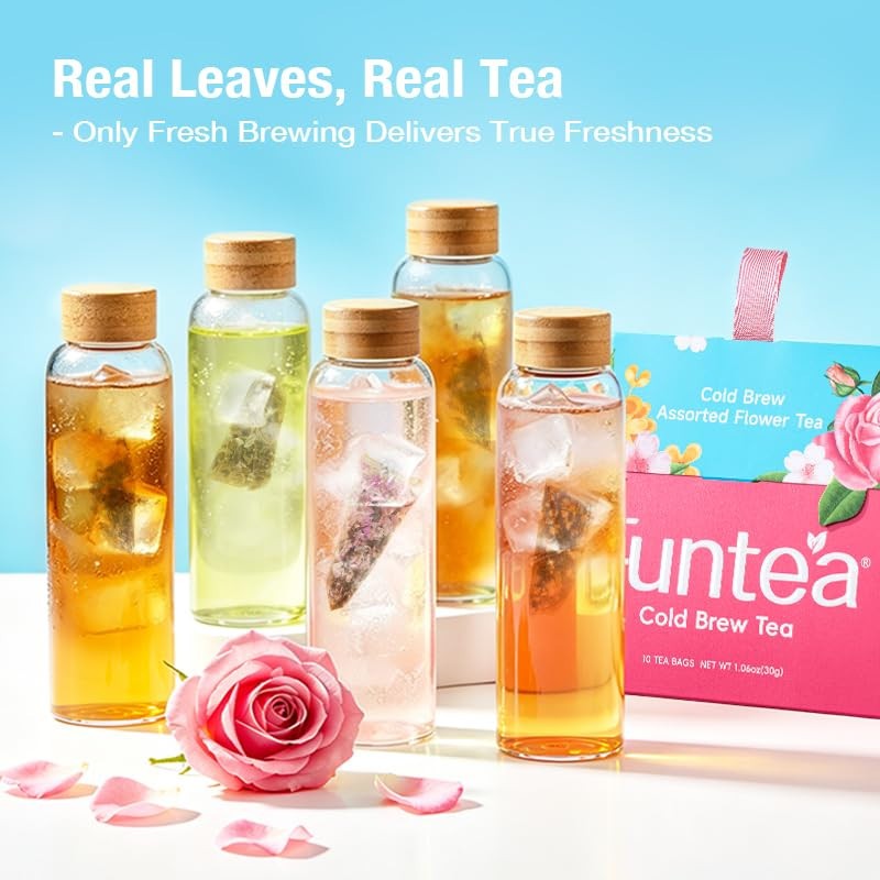 FUNTEA Cold Brew Flower Tea Caffeine Free Herbal Tea Bags 10 Count