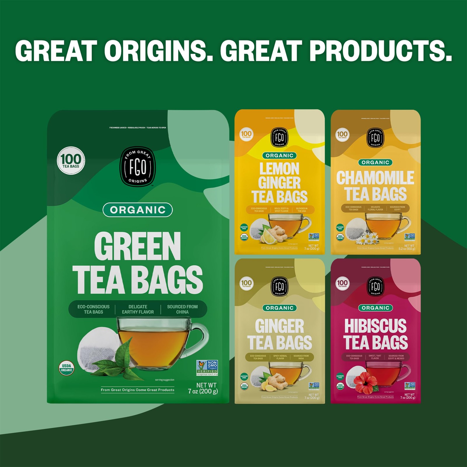 Organic Green Tea, 100 Count Eco-Conscious Tea Bags, Caffeinated, Resealable …