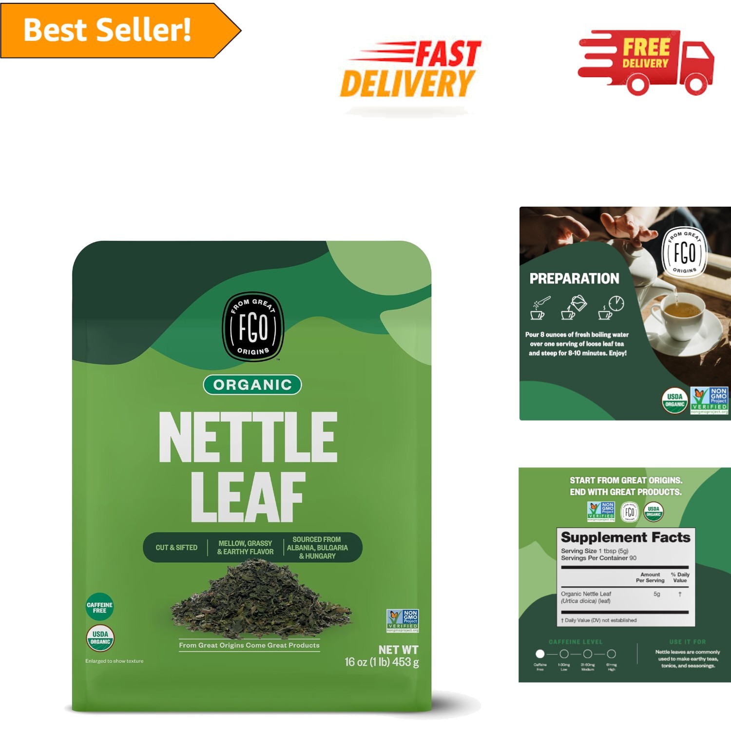 Cut and Sifted Organic Nettle Tea, 16oz Bulk Bag – Healthy and Delicious