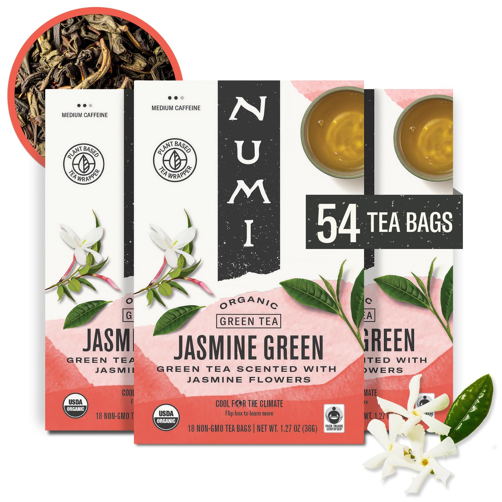 Numi Organic Green Tea with Jasmine, 54 54 Count (Pack of 3),