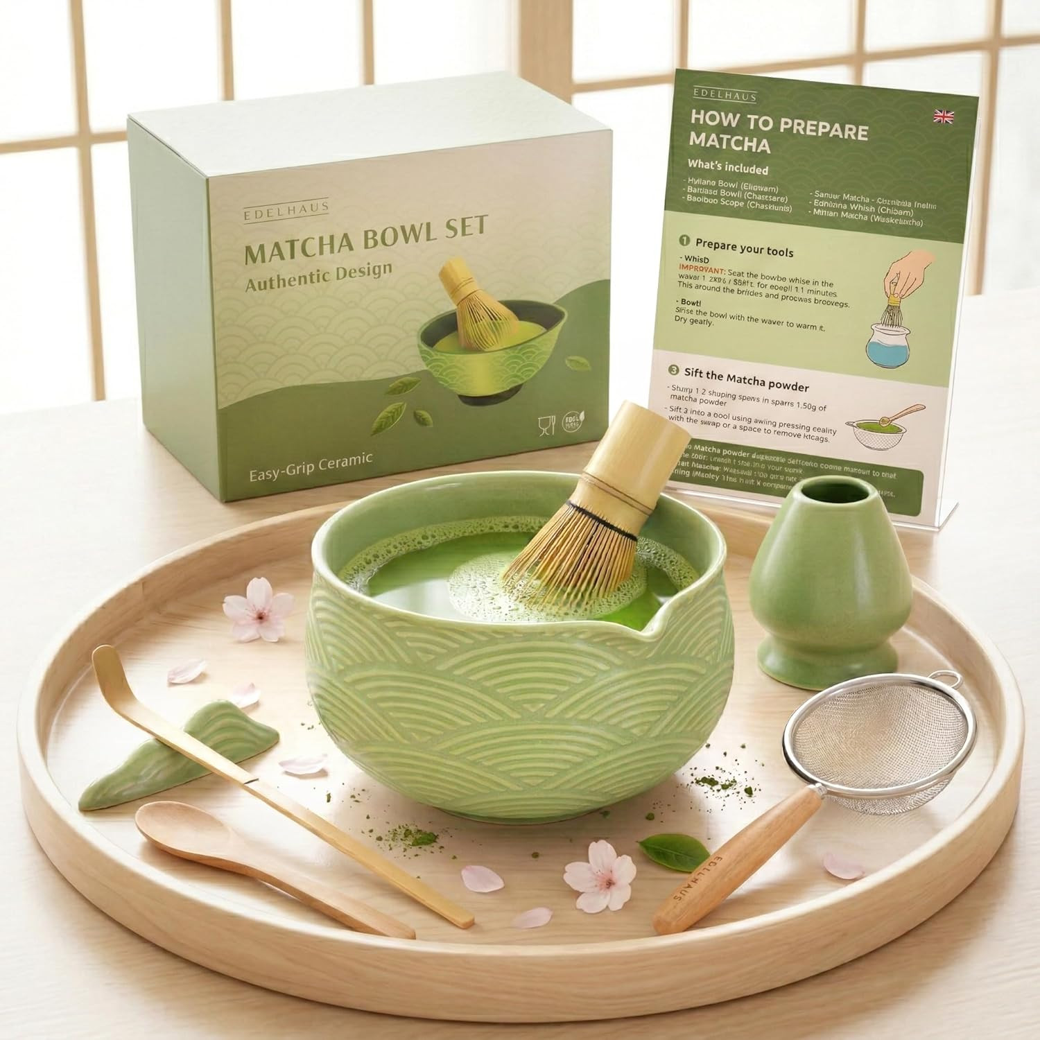 Matcha Kit Whisk Set (7 Pcs) – Complete Matcha Set, Matcha Bowl with Spout, Whis