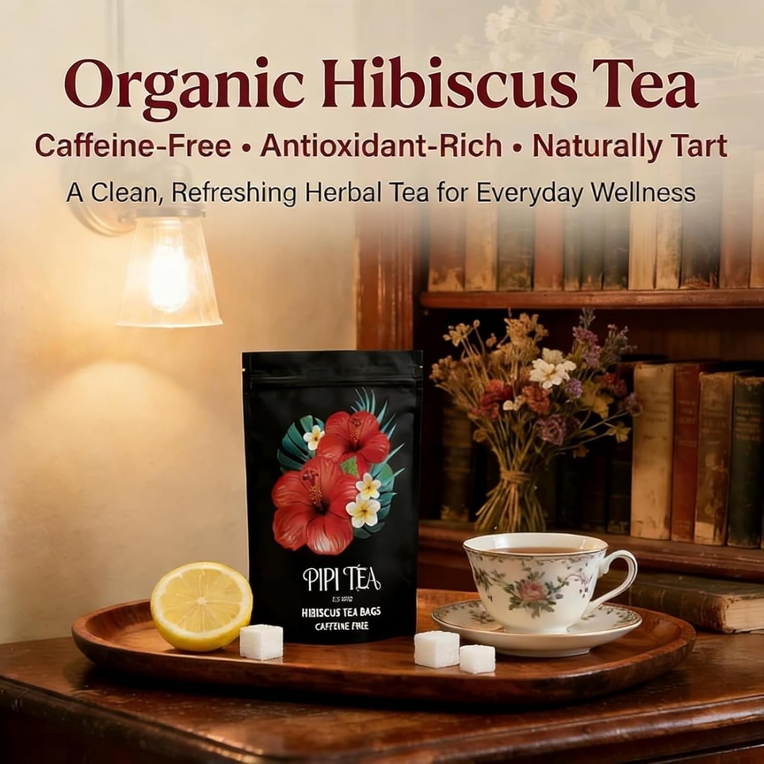 PiPi Tea Organic Hibiscus Tea Bags – Caffeine Free Herbal Tea Rich in Antioxi…
