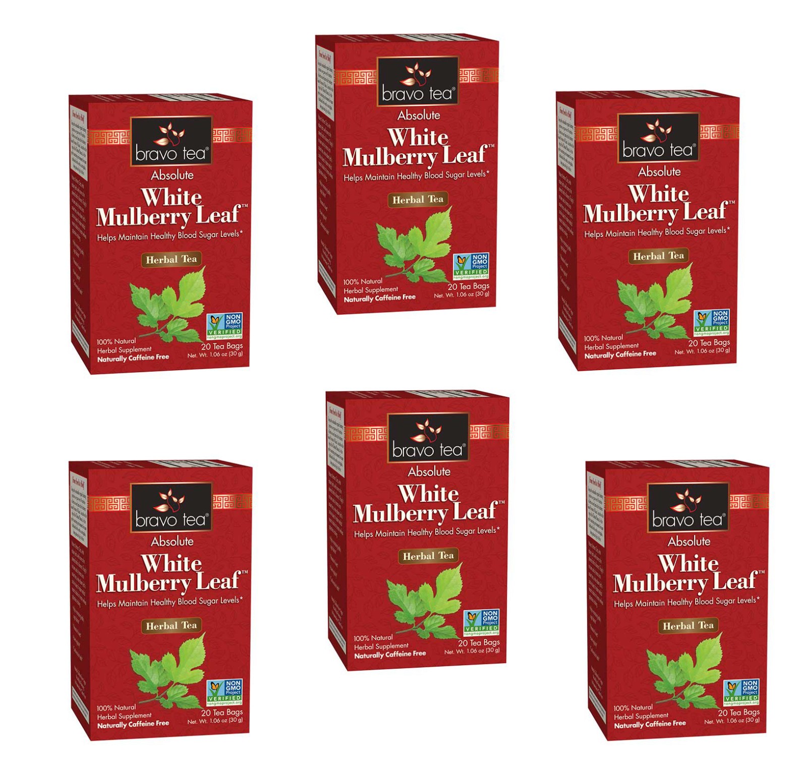 6 PACK Bravo Herbal Tea Absolute White Mulberry Leaf Blood Sugar Levels NO GMO