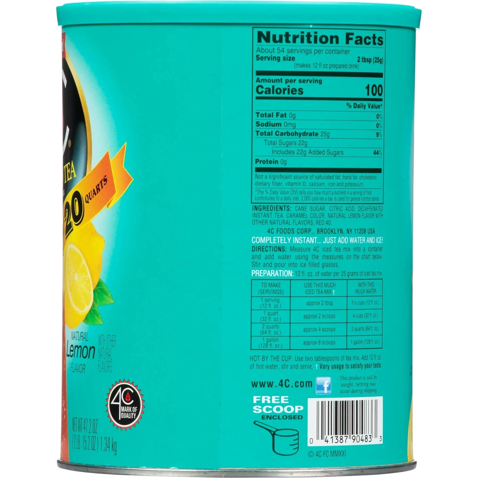 4C Decaf Iced Tea Mix, Lemon, 47.2 oz, 1 Ct…