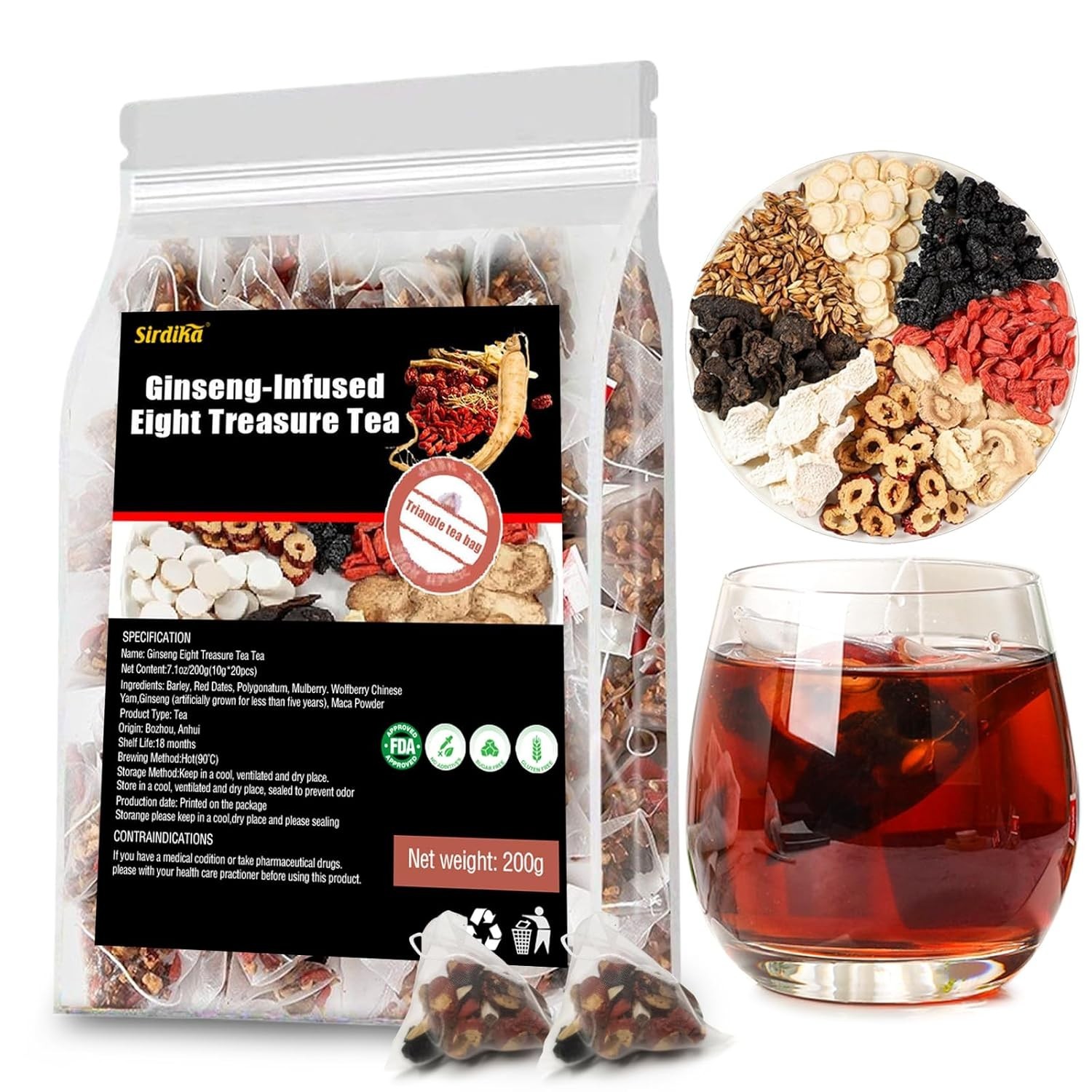Ginseng-Infused Eight Treasure Teas, Kidney Tea Formula Ginseng Six 1 Pack/20 Te