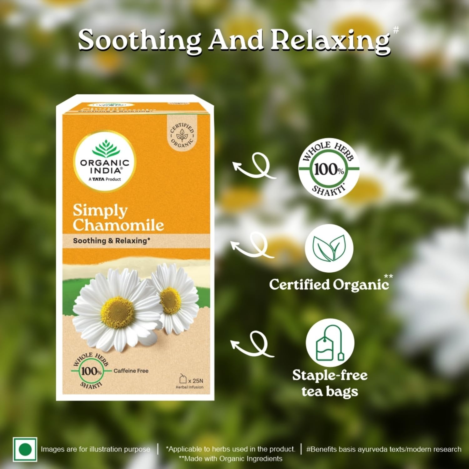 Organic India Simply Chamomile Infusion, 25 Tea Bags Free Shipping World Wide