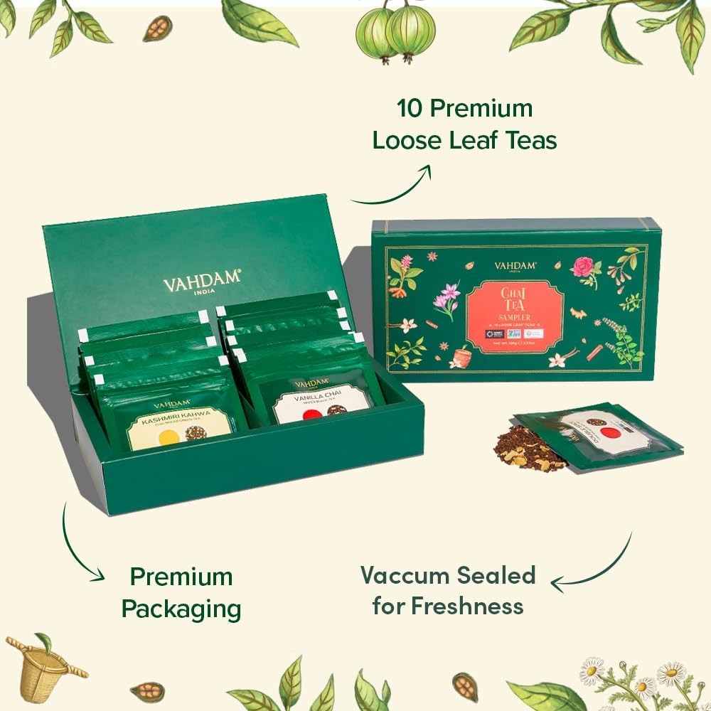 , Assorted Loose Leaf Chai Tea Sampler (10 Flavors, 50+ Servings) | Indian Ex…