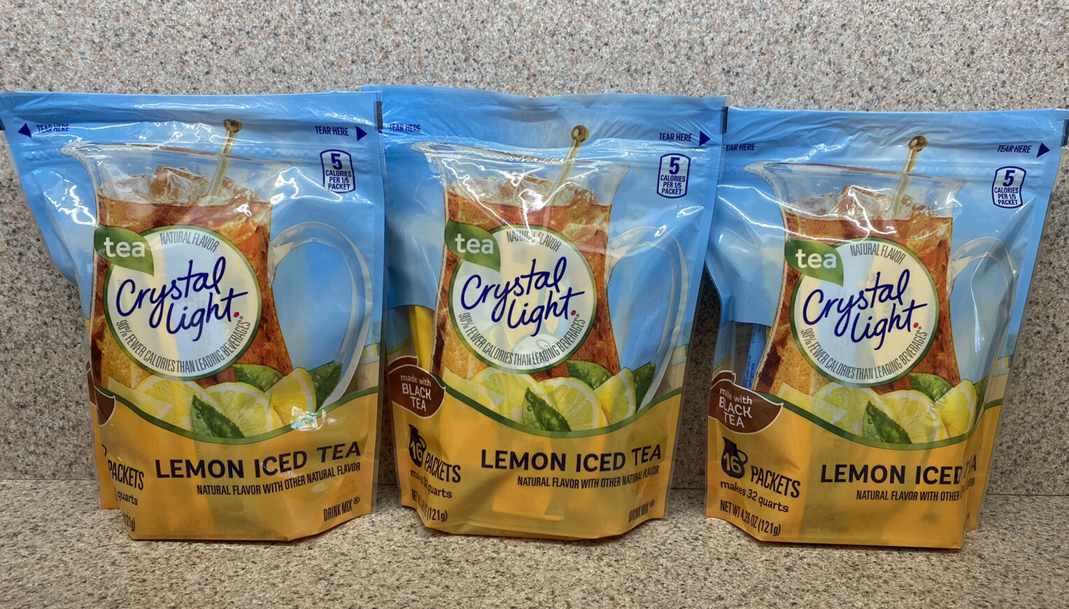 Crystal Light Lemon Iced Tea Drink Mix Made with Black Tea -16 Packets- (3 PACK)