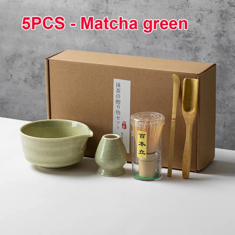 4PCS Matcha Set Bamboo Whisk Teaspoon Ceramic Bowl Tranditional Tea Sets Home Te