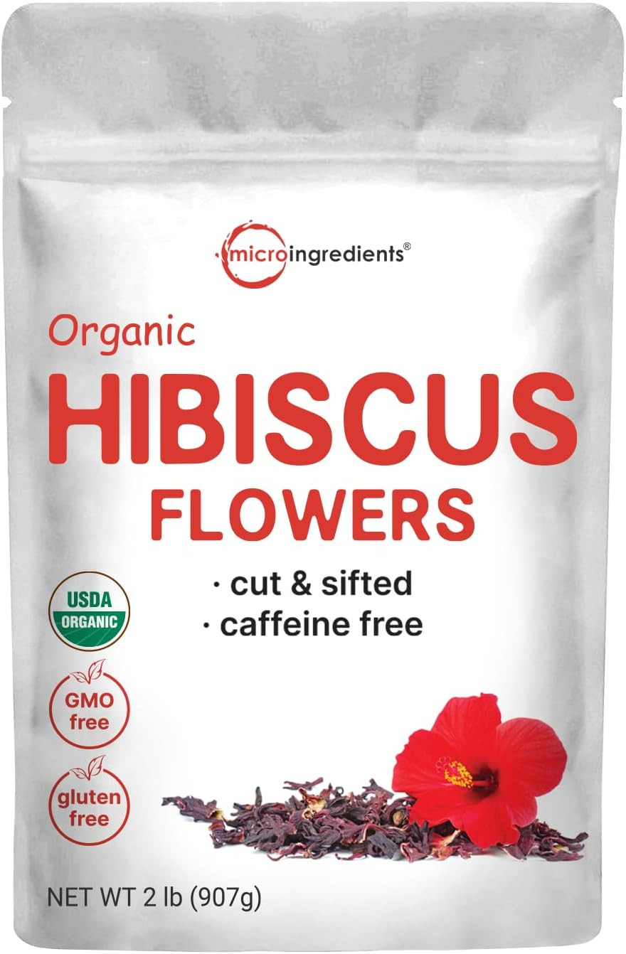 Micro Ingredients Organic Hibiscus Flowers 2lbs Cut Sifted & Dried Leaves NonGMO